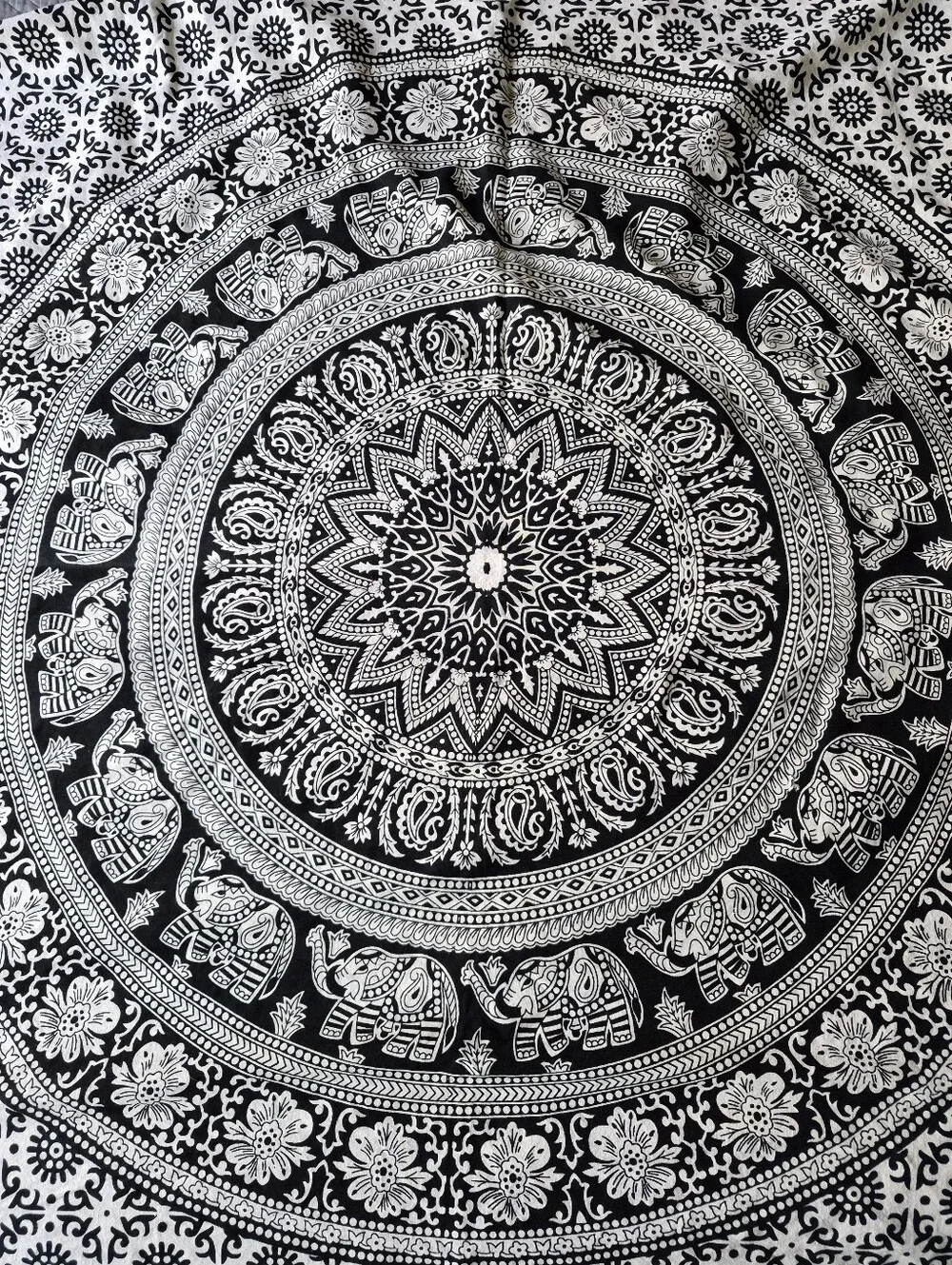 Mandala Tapestry Elephant Floral Pattern Print Made In India Cottton Tablecloth